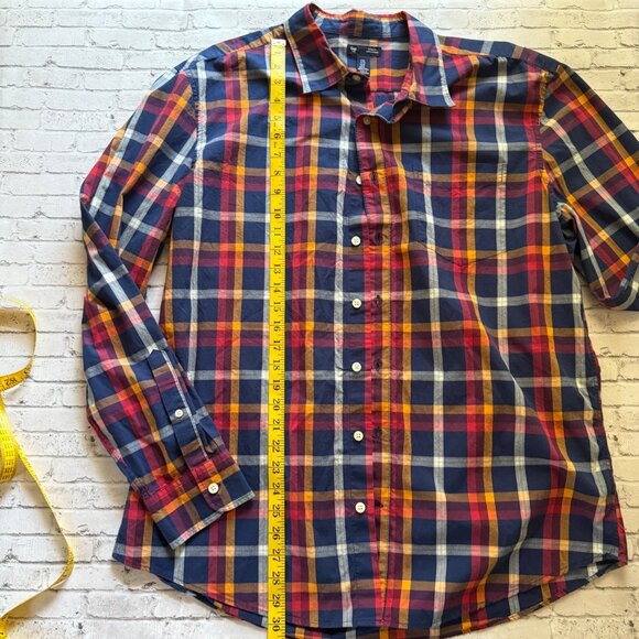 Gap Mens Classic Fit Long Sleeve Plaid Collared Shirt Red/Blue/Yellow Size XL - Picture 7 of 10